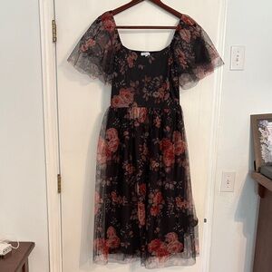 Baltic Born Black and Red Floral Midi Dress